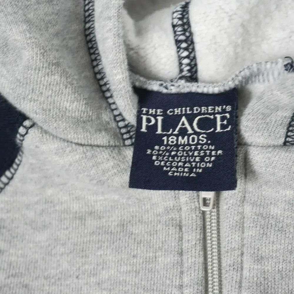 The Children's Place One-Piece Fleece Hooded Rocket Ship Coverall Gray Baby 18m‎